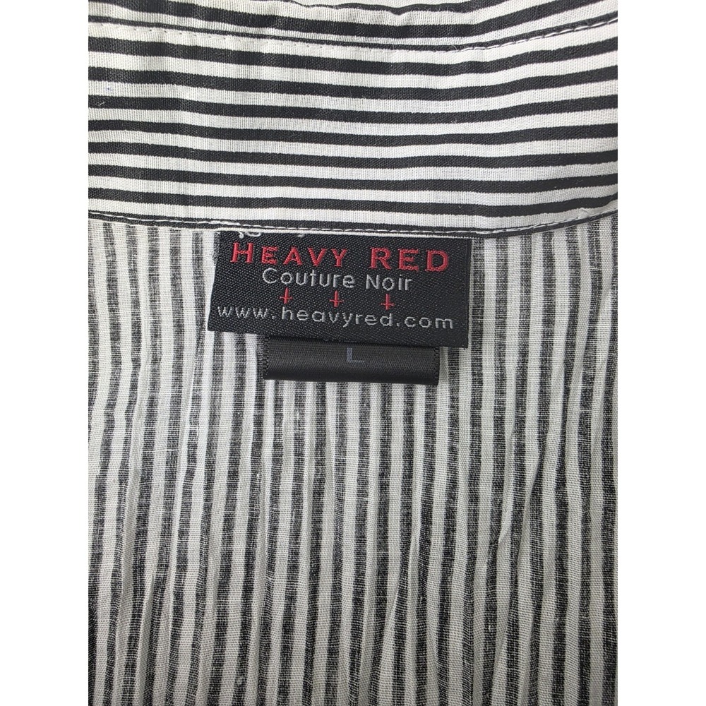 Heavy Red Ruffle Crinkle Blouse Bell Sleeve Button Up Y2K 90s Striped Sz‎ L USA - Picture 6 of 11